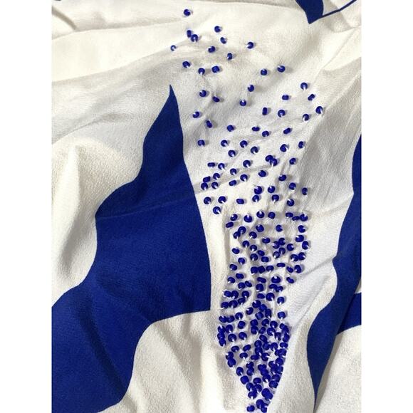 DIANE VON FURSTENBERG Silk Shorts Jumpsuit 6 Blue White Pockets Spaghetti EUC - Picture 7 of 13